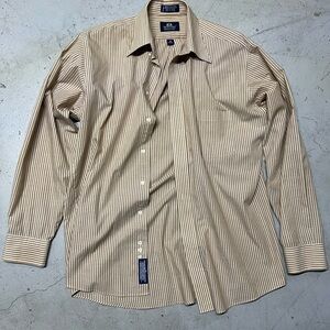Stafford Men's Beige Striped Button Down Shirt